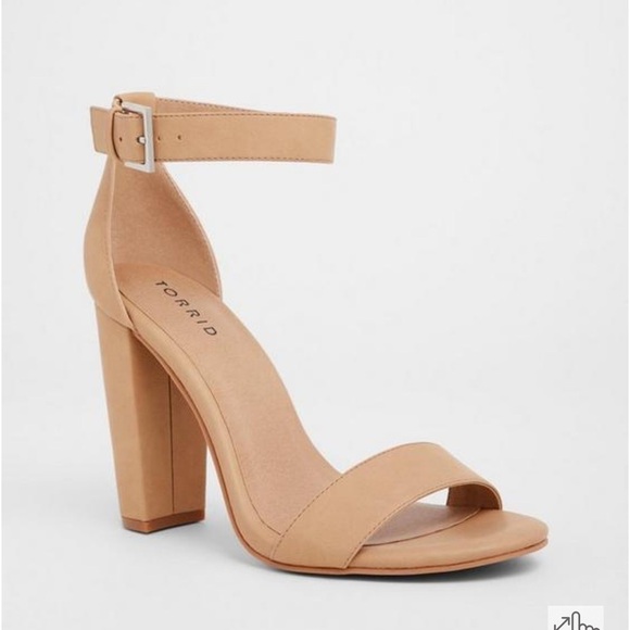 torrid Shoes - Torrid Nude Tan Two Strap Tapered Heel Sandal  7.5W